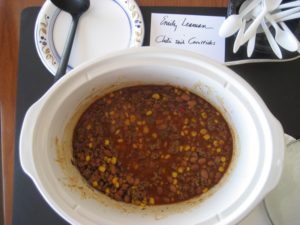  Emily Leaman, Health and Fitness Editor, made Sandy Reiter's   Easy Chili with Twisted Cheesy Cornsticks  .  The chili was hearty, warming and really flavorful.  A perfect dish for this 