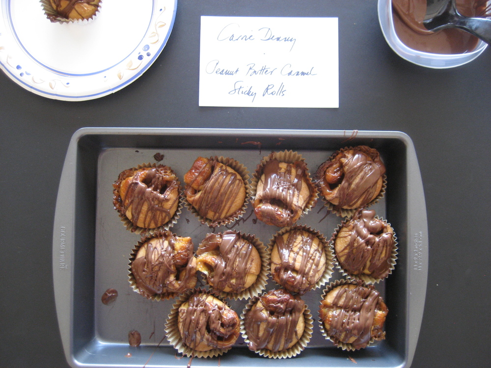  Wedding Editor, Carrie Denny, united 3 gooey ingredients in heavenly matrimony to make Wendy Wiseman's   Peanut Butter Caramel Sticky Rolls  .  These spirals of warm baked goodness will make you laugh, cry and will definitely leave you with sticky fingers.   