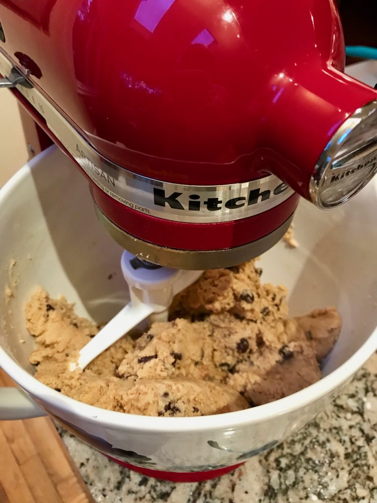 Peanut Butter S'mores Cookie Bars - Mixing in red Artisan KitchenAid stand mixer