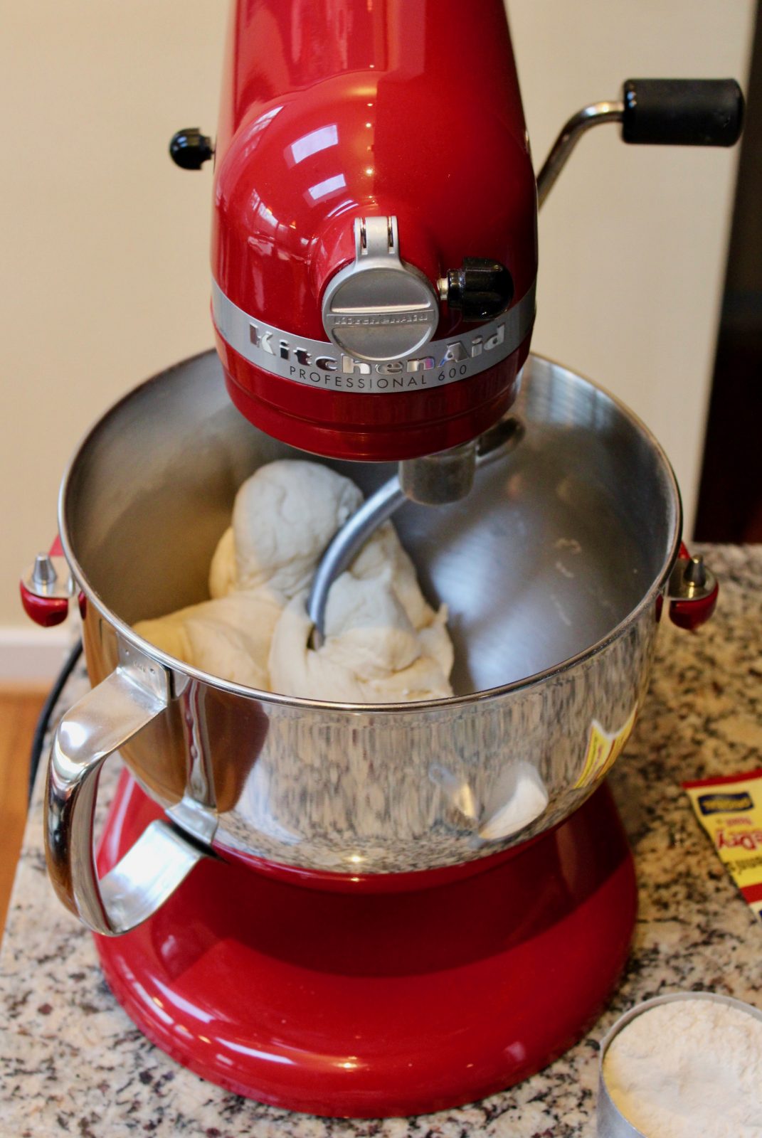 Pizza Dough in KitchenAid Pro600 Stand Mixer in Empire Red