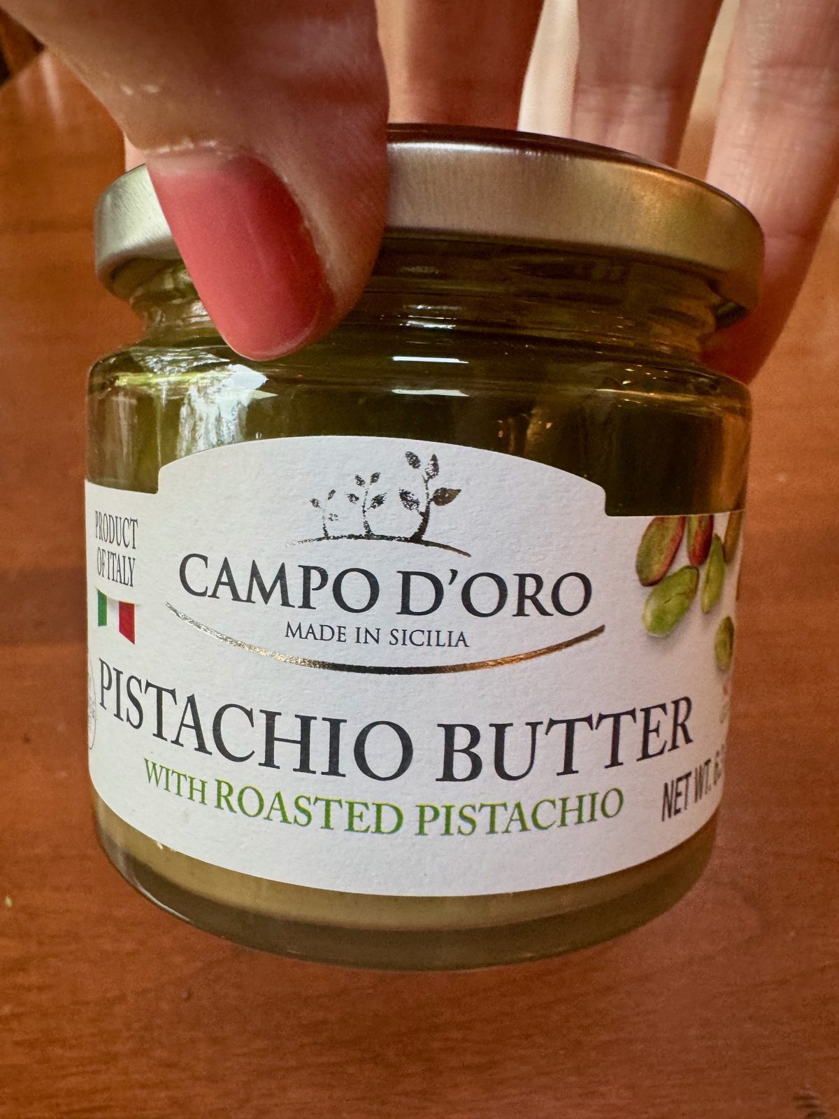 jar of Campo D' Oro Pistachio butter front of label