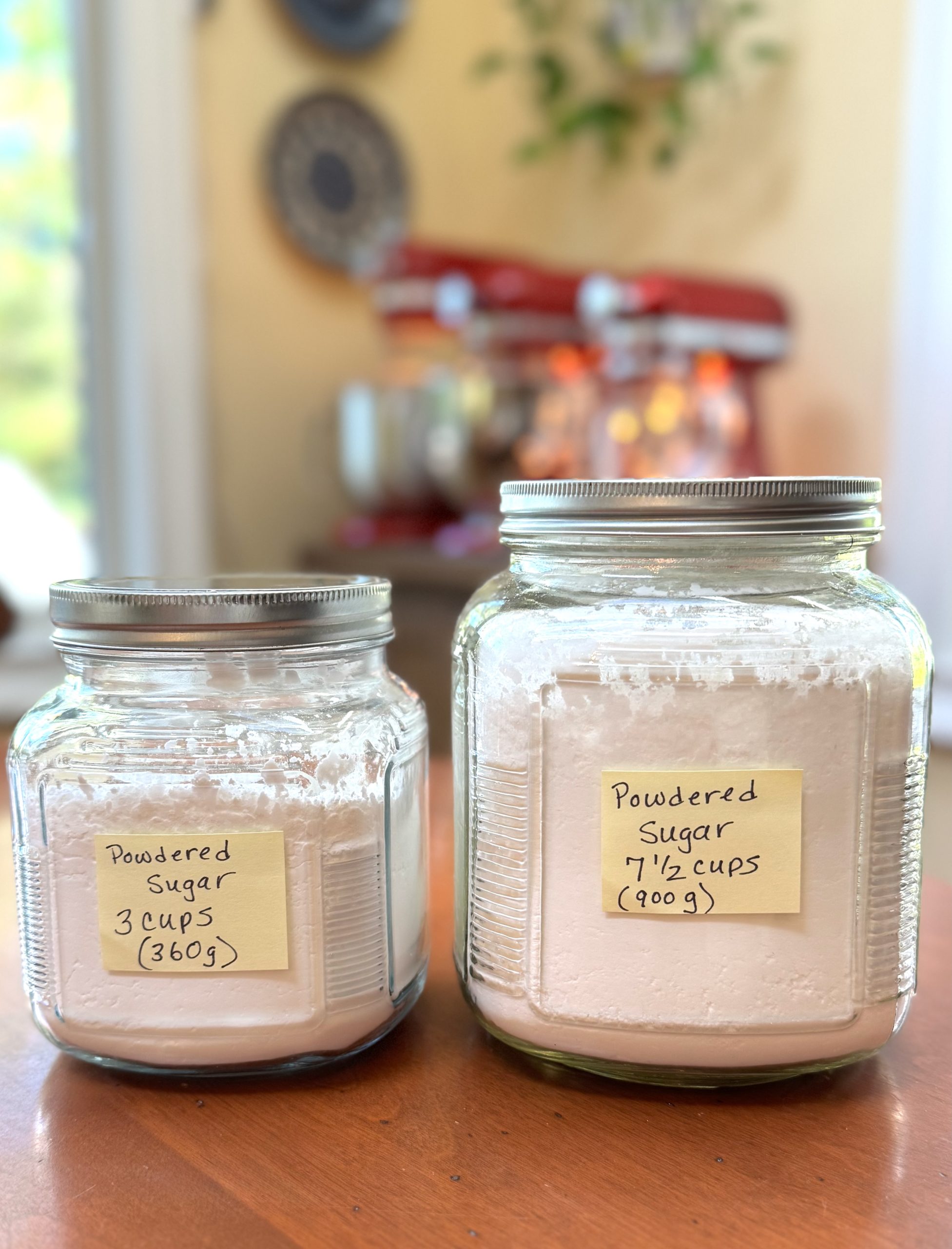 Comparison photo showing amounts of sugar for two styles of American Buttercream Frosting.